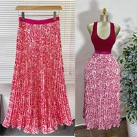 Jupe plissée mi-longue vintage pour femme, taille haute, coupe trapèze, avec grand ourlet imprimé et tombé ample