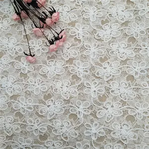 White Color Lace Base 3d Floral Rope Women's Underwear Lace Fabric Tricot Embroidery Knitted Free of Charge Medium Weight 120cm