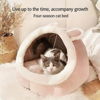 Nouveau Nid pour Animaux de Compagnie Love Home Quatre Saisons, Fermé, Mignon, Léger, en Tissu, Rouge, Petite Taille, pour Chats et Chiens, Lit de Couchage pour Animaux