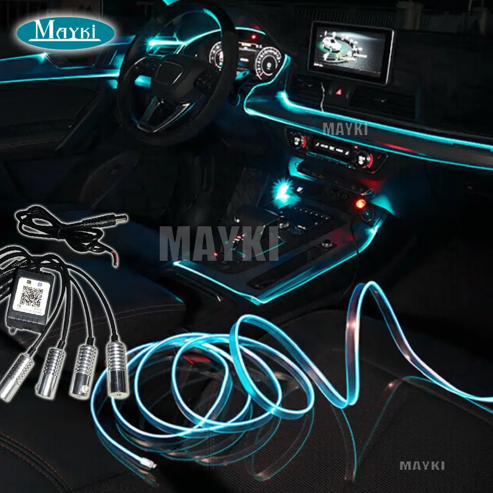 سيارة أتوماتيكية مع تغيير لون الصمام RGB 3 ألوان الخياطة الألياف البصرية الجانب انبعاث الأسلاك التطبيق الداخلي محيط بلوتوث