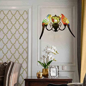 Lampe murale Tiffany LED en verre coloré, perroquet avec lanterne <span class=keywords><strong>Aquarius</strong></span>, style vintage antique, lampes de chevet décoratives - Product Image 5