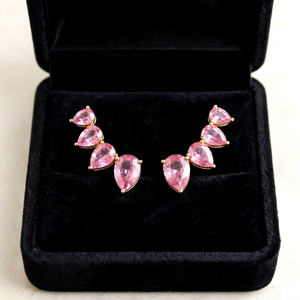 Sarvottam's <b>Climber</b> Stud <b>Earrings</b> with Graduated Pear Natural Pink Sapphire in 14KT Yellow Gold Fine Jewelry for wedding & party - Product Image 1