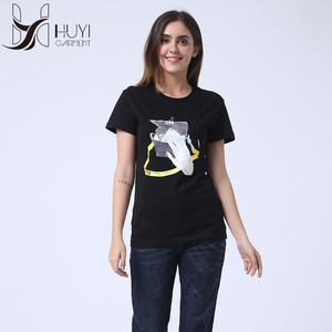 Sólido verano Tops <span class=keywords><strong>mujer</strong></span> T camisas negro de impresión de algodón de manga corta T <span class=keywords><strong>camisa</strong></span> - Product Image 5