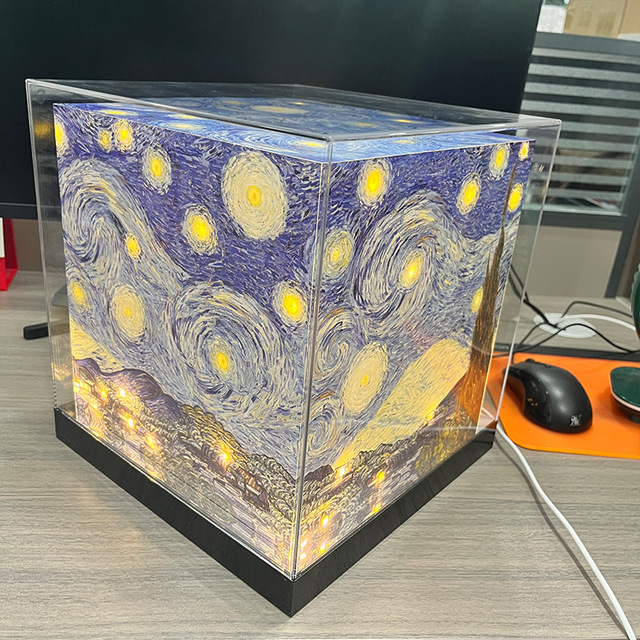 High-End Custom Acrylic Illuminated Display Case LED Creative Van Gogh Starry Night Night Light Decorative Ornaments Gift Model