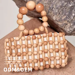 Nuevo <span class=keywords><strong>Bolso</strong></span> <span class=keywords><strong>de</strong></span> Playa Retro Tejido a Mano <span class=keywords><strong>de</strong></span> Bambú <span class=keywords><strong>con</strong></span> Dos <span class=keywords><strong>Asas</strong></span>, Cierre Abierto, <span class=keywords><strong>Bolso</strong></span> <span class=keywords><strong>de</strong></span> Lona <span class=keywords><strong>con</strong></span> Cuentas <span class=keywords><strong>de</strong></span> <span class=keywords><strong>Madera</strong></span> Natural para Mujer - Product Image 5