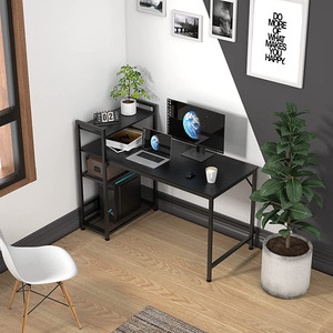 Foshan-Escritorio grande en forma de L personalizado para ordenador, mesa de esquina de madera negra con estantería, muebles combinados - Product Image 2