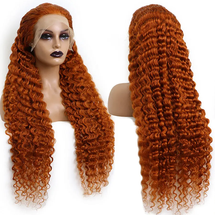 ZSF 100% необработанный бразильский Рыжий Оранжевый 13x4 полный фронтальный парик из натуральных волос Свободные парики из натуральных волос с глубокими волнами для женщин