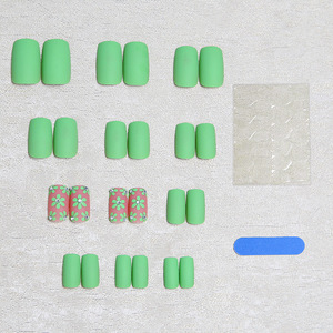 Faux ongles carrés mats vert <span class=keywords><strong>lime</strong></span> en acrylique de haute qualité, à coller, souples, longs, avec décorations 3D fleurs et strass, réutilisables, <span class=keywords><strong>24</strong></span> pièces/ensemble - Product Image 4