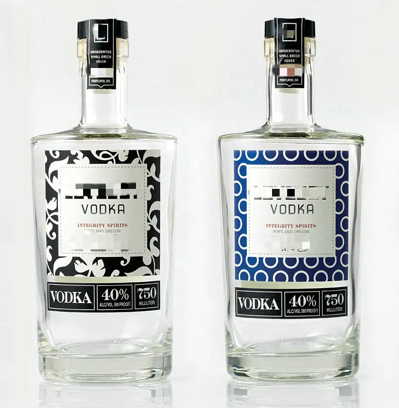 Luxe Whisky Wodka 100Ml 375 Ml 500Ml 750Ml Sterke Drank Glazen Fles Met Platte Schouder Bamboe Stop Kurk