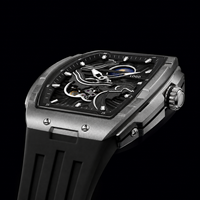 Montre mécanique vintage pour homme de style ethnique, entièrement automatique, cadran ajouré avec aiguilles lumineuses, verre minéral renforcé, bracelet en silicone