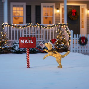 Chien de Noël Lumineux Tenant une Pancarte Joyeuse, Décoration de Noël LED Extérieure pour Jardin - Product Image 1