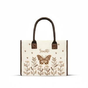 Most Selling Custom Butterfly Tote <b>Bag</b> <b>Personalised</b> Name Embroidery Cotton Reusable Grocery Shopping <b>Bag</b> for Women For Sale - Product Image 5