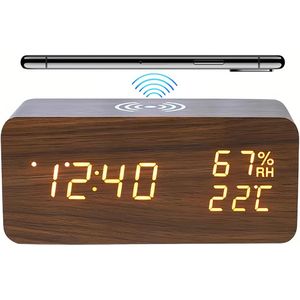 Đồng Hồ Báo Thức Kỹ Thuật Số Bằng Gỗ Cổng Sạc Không Dây Nhanh Để Bàn Đài FM Đầu Giường - Product Image 1