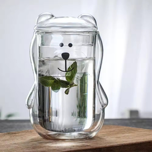 Vente en gros : Tasses en verre à double paroi avec couvercle, motif ours adorable, pour les amoureux, couleur ambre, pour une boisson saine - Product Image 3