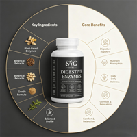 Enzymes digestives végétales en capsules, 60 capsules, vente en gros, marque privée, OEM, ODM, prix d'usine