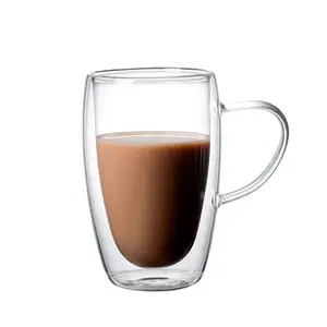 제조업체는 대용량 커피 우유 주스 머그잔 가정용 투명 이중 레이어 맞춤형 유리를 직접 제공합니다.