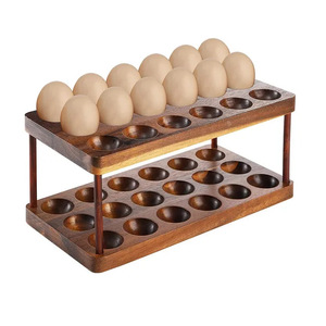 Support de rangement pour œufs en bois à double couche, 24 alvéoles, organisateur de réfrigérateur, conservation de la fraîcheur, conteneur alimentaire - Product Image 1