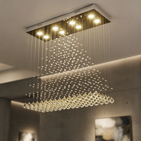 Lustre rectangulaire moderne et minimaliste à LED tricolore à intensité variable pour salle à manger et couloir, avec corps argenté et pendentifs en cristal