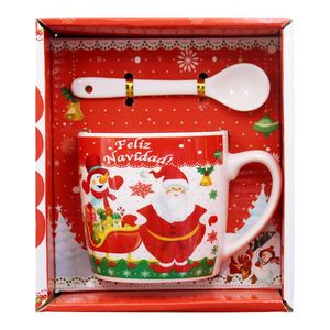 Factory Wholesale <b>Christmas</b> Party Santa Design Red Glazed Printed Cup <b>Christmas</b> Mug With Spoon <b>Gift</b> <b>Box</b> - Product Image 2