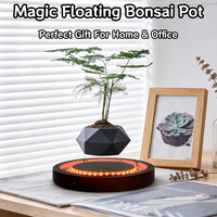 Pot Bonsai Levitasi Magnetik Dekoratif Seni dengan Alas Hitam, Dekorasi Meja Rumah Dalam Ruangan Kreatif, Hadiah