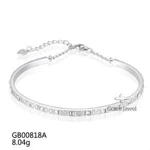 Grace Jewelry Princess Cut CZ Half Cuff 925 Sterling Silver Designer Bangles Bracelet