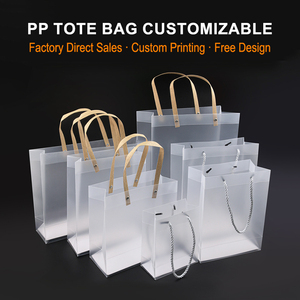 Tas Hadiah PP Transparan Es Frosting Daur Ulang Alas Persegi dengan Pegangan Selempang, Tas Tote Custom untuk Supermarket, Pernikahan, dan Souvenir Pesta - Product Image 5