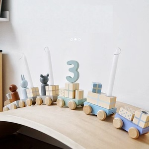 Tren <span class=keywords><strong>de</strong></span> Madera para el Día del Niño, Portavelas, Bloques <span class=keywords><strong>de</strong></span> Construcción, Número <span class=keywords><strong>de</strong></span> Ensamblaje, Remolque, Juguete Educativo, Tren <span class=keywords><strong>de</strong></span> Madera - Product Image 4