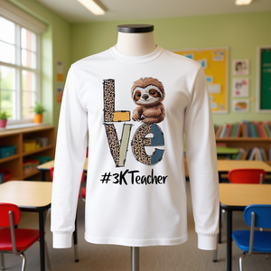 Love Sloth 3K Teacher T-shirt à manches longues pour la rentrée scolaire - Product Image 3