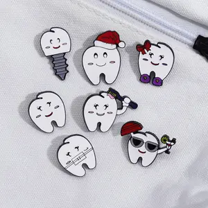 Metal Souvenir Dental Dentist Protect teeth Brooch Lapel Pin Badge Custom Shaped Cartoon Teeth Tooth Enamel Pin