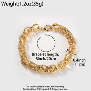 Bracelet personnalisé en cuivre anti-ternissement, ovale, creux, embossé, tendance, unisexe, à maillons fins. - Product Image 6