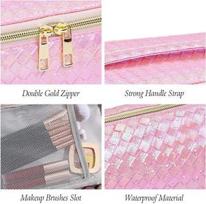 กระเป๋าเครื่องสำอางสำหรับผู้หญิงกระเป๋าเครื่องสำอางแบบมีซิปหนัง PU แบบพกพาใช้ซ้ำได้ - Product Image 3