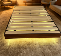 Cadre de lit flottant en grain de noyer personnalisé avec éclairage LED RGB, cadre de lit double, rembourrage en tissu doux, meubles de chambre à coucher