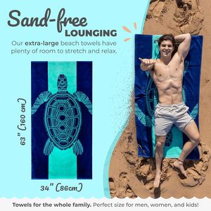 Toalla de Playa Nova Blue Turtle, Colores Azules Tropicales, Diseño Único, Extra Grande (34"x63"), Uso de Verano para Niños y Adultos - Product Image 3