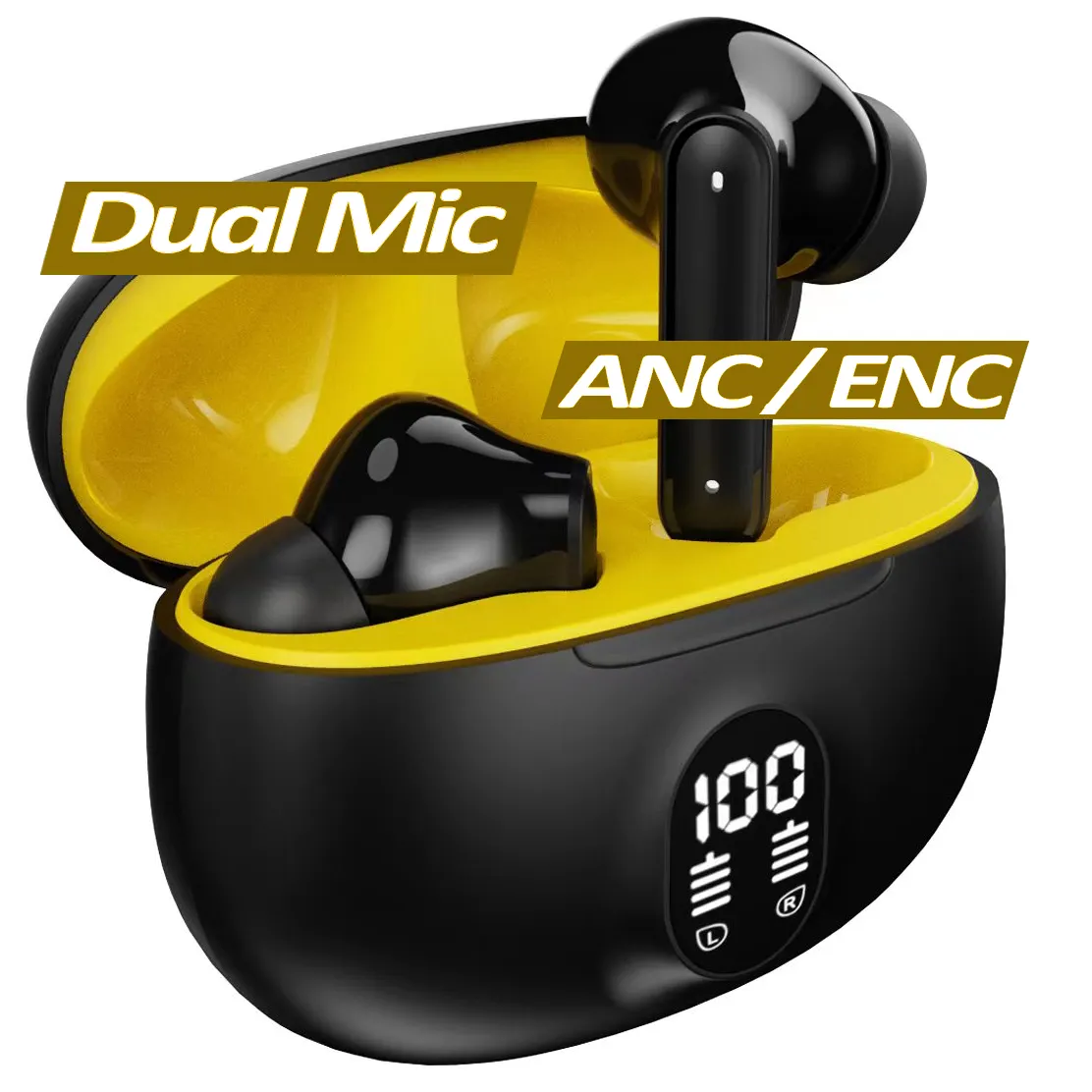 Real Anc Enc Dual Mic Microfoon Stereo Draadloze Oortelefoon Tws Oordopjes Ruisonderdrukking Digitaal Display In Oor Headset Hoofdtelefoon