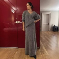 2025 automne hiver Collection paresseux col en v pull queue de poisson jupe ensemble transfrontalier vison tricot Style décontracté longue tenue quotidienne solide