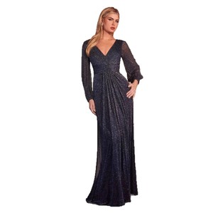 Vestido de Noche Largo con Manga Larga, Cuello en V, Lentejuelas, Cintura Imperio, Translúcido, para Fiesta Formal - Product Image 5