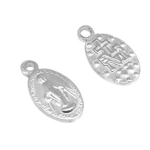 Pendentif ovale religieux en acier inoxydable, breloques sur le thème du catholicisme pour collier et bracelet, couleur acier lisse - Product Image 4