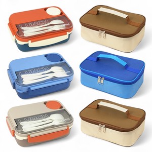 Fiambrera para adultos Bento Box, 4 compartimentos, contenedor de comida lunchable con tarro de salsa, bolsa aislada, apto para microondas y lavavajillas - Product Image 1