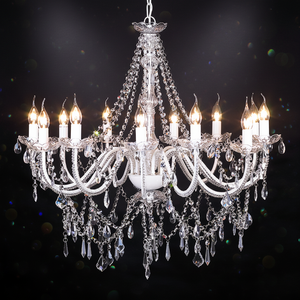 Lustre en acrylique et cristal à 12 bras, cadre blanc avec décorations en acrylique/cristal NS-120125W – Offre spéciale – Garantie 1 an - Product Image 1