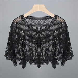 Sciarpa/Giacca da Sposa in Pizzo Elegante con Ricamo Floreale di Paillettes Lucide, Taglia Unica da Donna, per Abiti da Sera e Cerimonia - Product Image 4