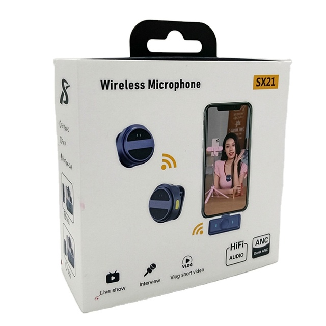SX21-New 1 Drag 2 Microphone Lavalier 2.4GHz 2 in 1 Portable Mini Microphone Wireless Recording Microphone for Mobile Phone