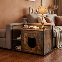 Meuble de rangement pour litière de chat en bois, style industriel, avec étagères de rangement