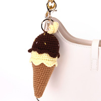 Porte-clés Amigurumi fait main au crochet, mini-jouet alimentaire tricoté, pendentif breloque pour sac, figurine de nourriture en forme de frites, hamburger, glace, pain