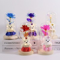 2025 Meilleure Vente Noël Saint-Valentin Cadeau Fleur Rose Galaxie Sous Dôme en Verre LED Avec Un Mini Ours