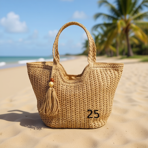 Borsa a Tracolla in Carta Intrecciata Monocolore 48x30Cm, Tote alla Moda per Donna - Product Image 2