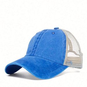 Wholesale Outdoor <b>Sunscreen</b> Worn-out Breathable Mesh Solid Vintage Style Cotton Women's High Top Hat Ponytail Baseball Cap - Product Image 6