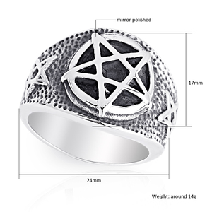 Bague <span class=keywords><strong>de</strong></span> Chevalier pour Homme, Style Rétro Gothique Punk, <span class=keywords><strong>Étoile</strong></span> Satanique, Pentagramme - Product Image 2