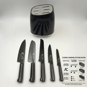 Messer <b>Set</b> Professional Non Stick Chef <b>Knife</b> <b>Set</b> Black Titanium Full Stainless Steel Kitchen <b>Knife</b> <b>Set</b> with Block - Product Image 5