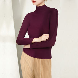 Camiseta plisada de manga larga de gasa ajustada ecológica de alta elasticidad Miyake para mujer - Product Image 6