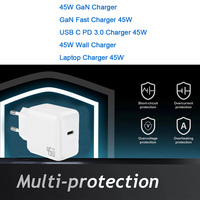 Chargeur rapide USB-C 45W avec technologie GaN, PD 3.0 5V/3A, adaptateur PPS ultra-compact pour ordinateur portable, téléphone portable, montre connectée
